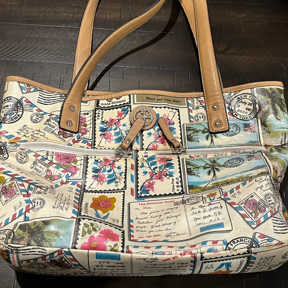 Vintage Postcard Print Tote Bag purse Giani Bernini
